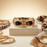 Brown Leopard Print Mini Scarf Gold Bangle Bracelet
