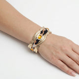 Leopard Print Mini Scarf Gold Bangle Bracelet