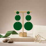 Dangle Green Mirror Triple Disc Drop Earrings