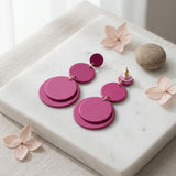Dangle Pink Mirror Triple Disc Drop Earrings