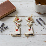 Dangle White Red Bead Cowboy Hat Boots Earrings