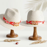 DST Gold Letter Red Scarf Banded Ivory Fedora Hat