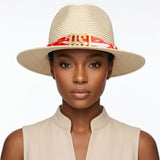 DST Gold Letter Red Scarf Banded Ivory Fedora Hat