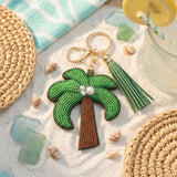 Bag Clip Green Bead and Pearl Palm Tree Keychain