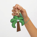 Bag Clip Green Bead and Pearl Palm Tree Keychain