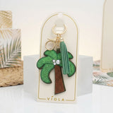 Bag Clip Green Bead and Pearl Palm Tree Keychain