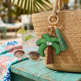 Bag Clip Green Bead and Pearl Palm Tree Keychain