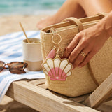 Bag Clip Pink and White Bead Seashell Keychain