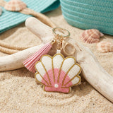 Bag Clip Pink and White Bead Seashell Keychain