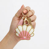 Bag Clip Pink and White Bead Seashell Keychain