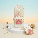 Bag Clip Pink and White Bead Seashell Keychain