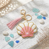 Bag Clip Pink and White Bead Seashell Keychain
