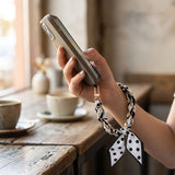 Phone Strap Black White Woven Scarf Keychain