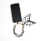 Phone Strap Black White Woven Scarf Keychain