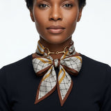 Horsebit Brown Gray Geometric Silky Scarf Necklace