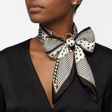 Horsebit Black Geometric Silky Scarf Necklace