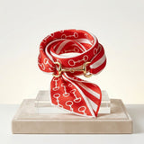Horsebit Red White Print Silky Scarf Necklace