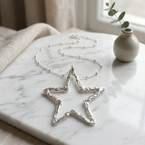 AKA Silver Star Long Pendant Chain Necklace