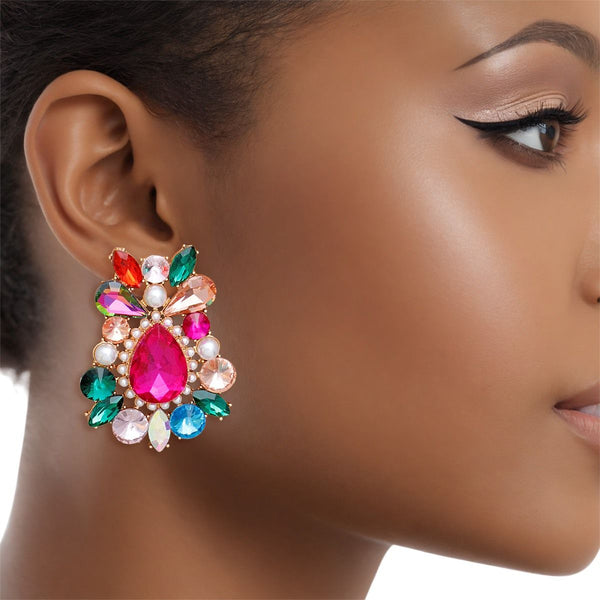 Studs Exquisite Multicolor Crystal Pearl Earrings