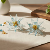 Stud Aqua Tropical Flower Oversized Petal Earrings