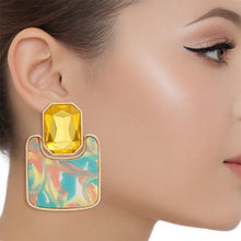 Load image into Gallery viewer, Drop Retro Glam Yellow Crystal Marbled Earrings
