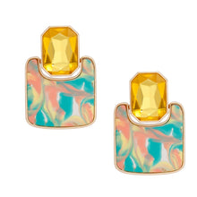 Load image into Gallery viewer, Drop Retro Glam Yellow Crystal Marbled Earrings
