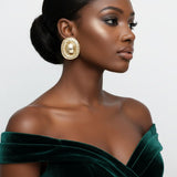 Stud Gold Organic Oval Domed Metal Earrings