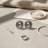 Stud Silver Organic Oval Domed Metal Earrings