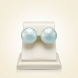 Aqua Pearlescent Domed Round Stud Earrings