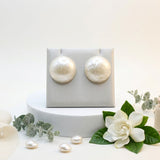 Ivory Pearlescent Domed Round Stud Earrings