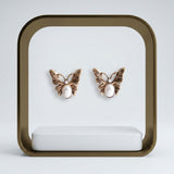 Opulent Gold Butterfly Cream Pearl Stud Earrings