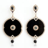 Black and Gold Crystal Medallion Drop Earrings
