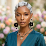 Black and Gold Crystal Medallion Drop Earrings