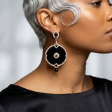 Black and Gold Crystal Medallion Drop Earrings