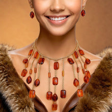 Load image into Gallery viewer, Bib Rope Chain Vintage Amber Like Bead Necklace
