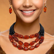 Cargar imagen en el visor de la galería, Beaded Warm Caramel Swirls 3 Layer Necklace Women
