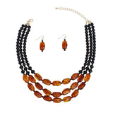 Beaded Warm Caramel Swirls 3 Layer Necklace Women