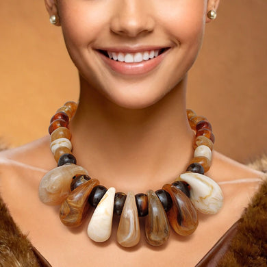 Beaded Rich Marbled Earthy Tone Teardrop Necklace