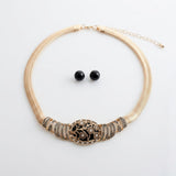 Antique Gold Black Floral Herringbone Necklace
