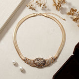 Antique Gold Pearl Floral Herringbone Necklace