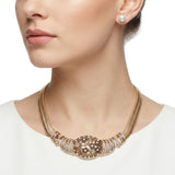 Antique Gold Pearl Floral Herringbone Necklace