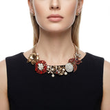 Red Crystal Pearl Antique Gold Chainmaille Collar