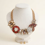 Red Crystal Pearl Antique Gold Chainmaille Collar