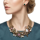 Opulent Gold Pink Flamingo Statement Necklace
