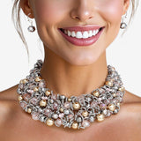 Bib Light Pink Silver Artistic Glass Copper Choker