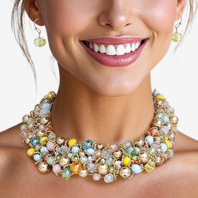 Bib Multicolor Artistic Glass Copper Choker Set