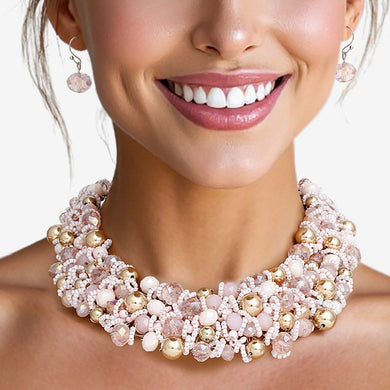 Bib Pale Pink Artistic Glass Copper Choker Set
