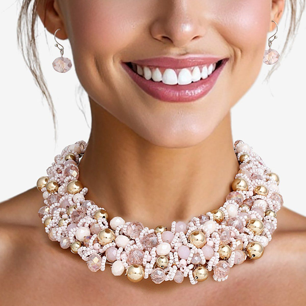 Bib Pale Pink Artistic Glass Copper Choker Set