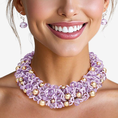 Bib Light Purple Artistic Glass Copper Choker Set