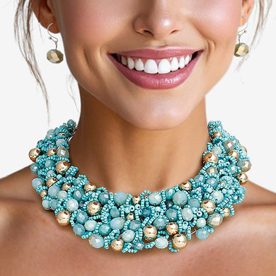 Bib Turquoise Artistic Glass Copper Choker Set